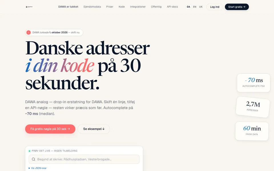 danadresse.dk — adresse-API til Danmark