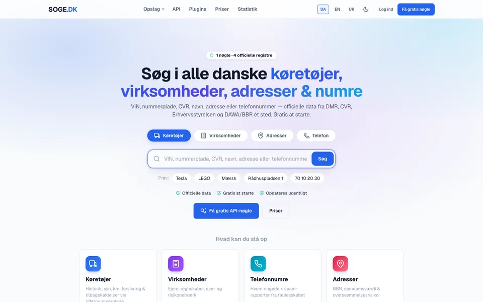 Soge.dk — søgning efter biler og virksomheder